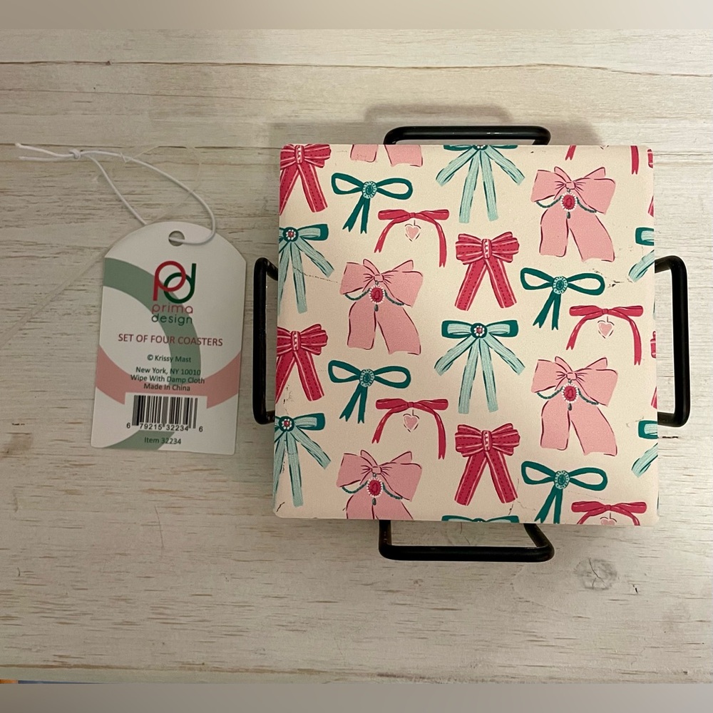 Prima Design: Set of Four Coasters W/Holder
Pink & Blue Bows